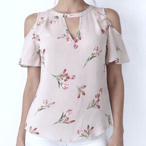 Sienna Sky Top L Floral Cold Shoulder Keyhole Blouse Casual Boho Fairy Chic